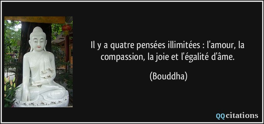 Il y a quatre pensées illimitées : l'amour, la compassion, la joie et l'égalité d'âme.  - Bouddha