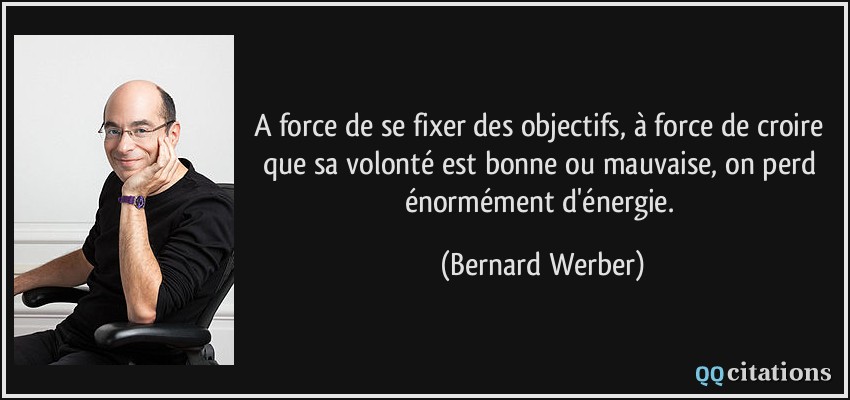 A force de se fixer des objectifs, à force de croire que sa volonté est bonne ou mauvaise, on perd énormément d'énergie.  - Bernard Werber
