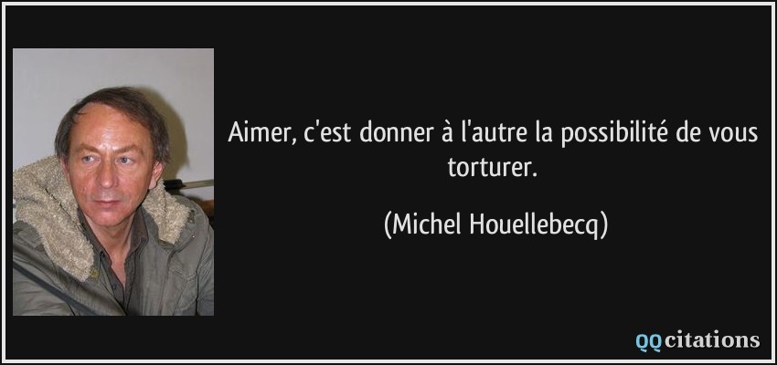 Aimer, c'est donner à l'autre la possibilité de vous torturer.  - Michel Houellebecq