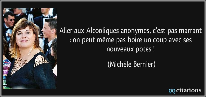 Aller aux Alcooliques anonymes, c'est pas marrant : on peut même pas boire un coup avec ses nouveaux potes !  - Michèle Bernier