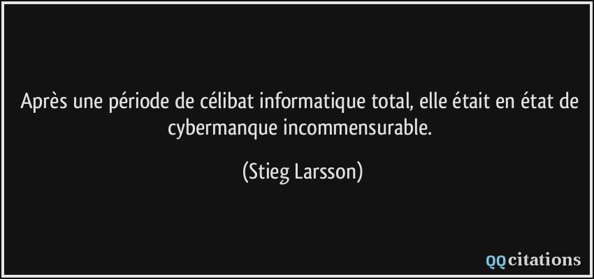 Après une période de célibat informatique total, elle était en état de cybermanque incommensurable.  - Stieg Larsson