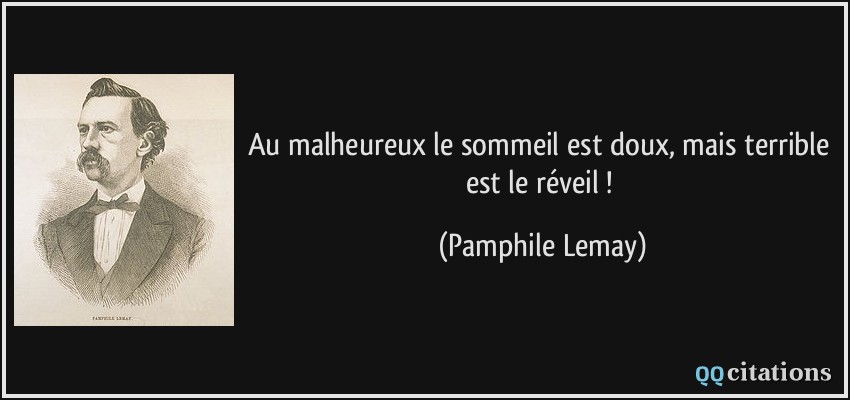 Au malheureux le sommeil est doux, mais terrible est le réveil !  - Pamphile Lemay