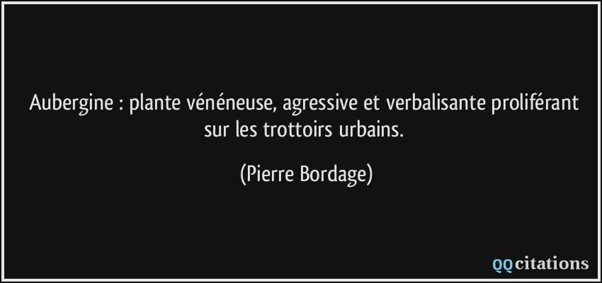 Aubergine : plante vénéneuse, agressive et verbalisante proliférant sur les trottoirs urbains.  - Pierre Bordage