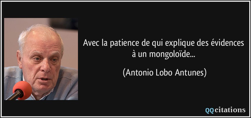 Avec la patience de qui explique des évidences à un mongoloïde...  - Antonio Lobo Antunes