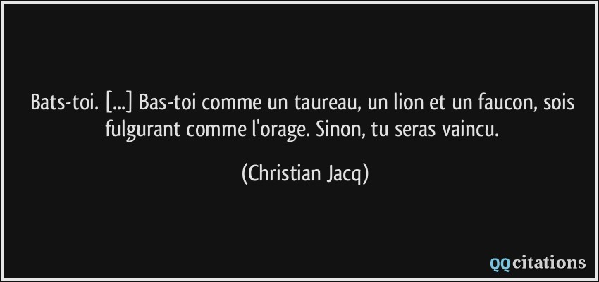 Bats-toi. [...] Bas-toi comme un taureau, un lion et un faucon, sois fulgurant comme l'orage. Sinon, tu seras vaincu.  - Christian Jacq