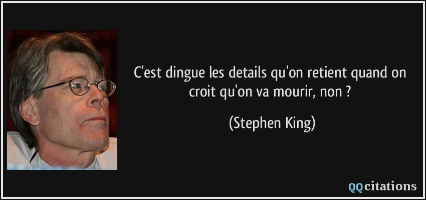 C'est dingue les details qu'on retient quand on croit qu'on va mourir, non ?  - Stephen King
