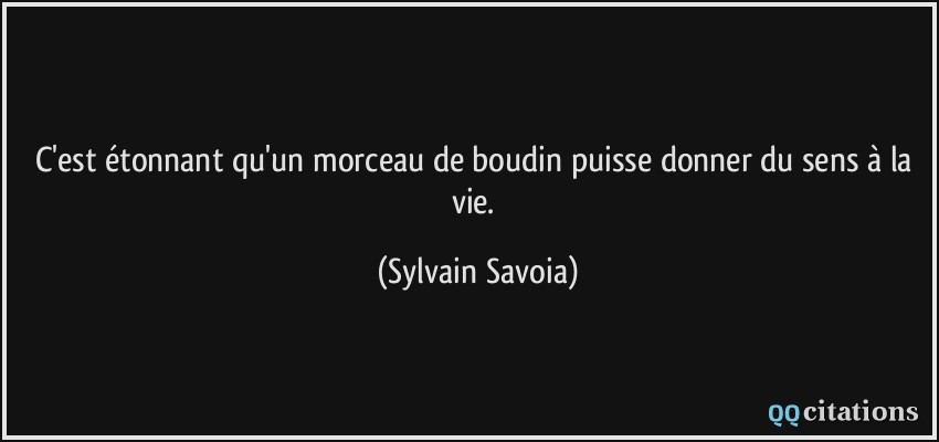 C'est étonnant qu'un morceau de boudin puisse donner du sens à la vie.  - Sylvain Savoia