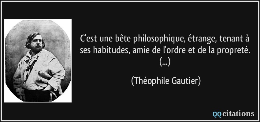 C'est une bête philosophique, étrange, tenant à ses habitudes, amie de l'ordre et de la propreté. (...)  - Théophile Gautier