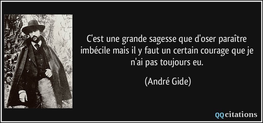 C'est une grande sagesse que d'oser paraître imbécile mais il y faut un certain courage que je n'ai pas toujours eu.  - André Gide
