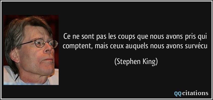 Ce ne sont pas les coups que nous avons pris qui comptent, mais ceux auquels nous avons survécu  - Stephen King