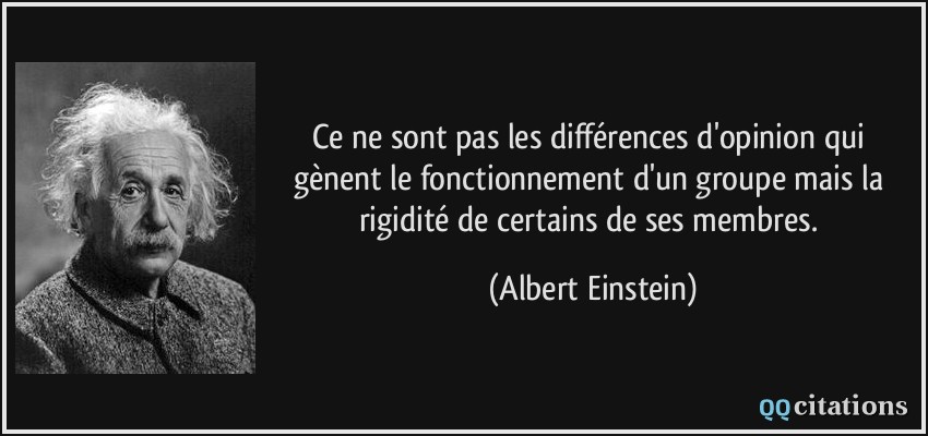 Ce ne sont pas les différences d'opinion qui gènent le fonctionnement d'un groupe mais la rigidité de certains de ses membres.  - Albert Einstein