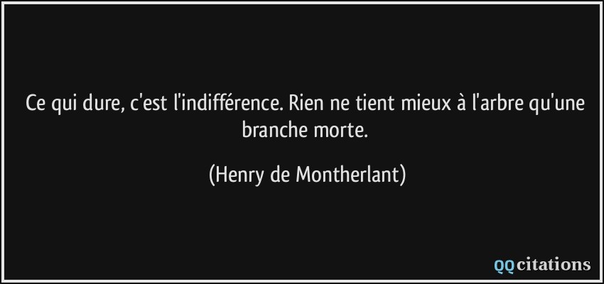 Ce qui dure, c'est l'indifférence. Rien ne tient mieux à l'arbre qu'une branche morte.  - Henry de Montherlant