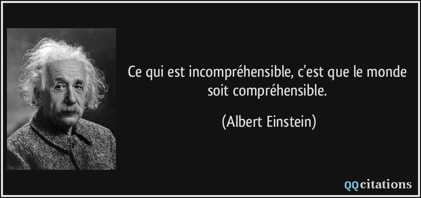 Ce qui est incompréhensible, c'est que le monde soit compréhensible.  - Albert Einstein
