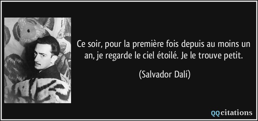 Ce soir, pour la première fois depuis au moins un an, je regarde le ciel étoilé. Je le trouve petit.  - Salvador Dalí