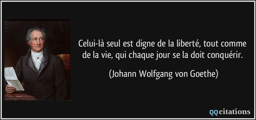 Celui-là seul est digne de la liberté, tout comme de la vie, qui chaque jour se la doit conquérir.  - Johann Wolfgang von Goethe