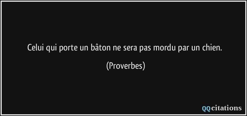 Celui qui porte un bâton ne sera pas mordu par un chien.  - Proverbes