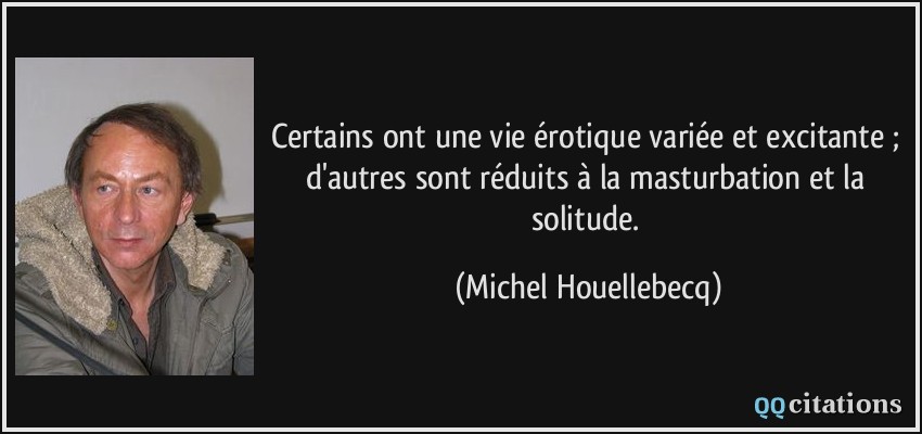 Certains ont une vie érotique variée et excitante ; d'autres sont réduits à la masturbation et la solitude.  - Michel Houellebecq