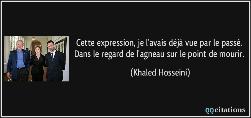 Cette expression, je l'avais déjà vue par le passé. Dans le regard de l'agneau sur le point de mourir.  - Khaled Hosseini