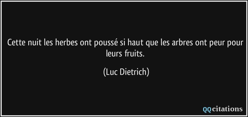 Cette nuit les herbes ont poussé si haut que les arbres ont peur pour leurs fruits.  - Luc Dietrich