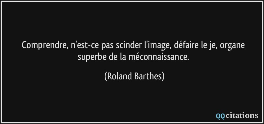 Comprendre, n'est-ce pas scinder l'image, défaire le je, organe superbe de la méconnaissance.  - Roland Barthes