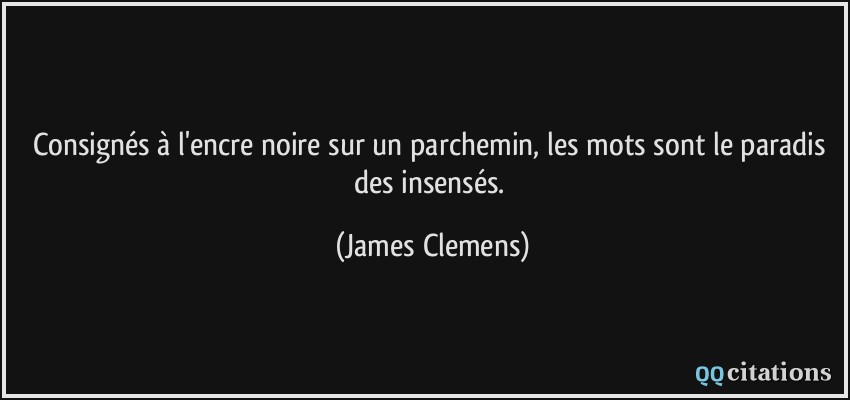 Consignés à l'encre noire sur un parchemin, les mots sont le paradis des insensés.  - James Clemens