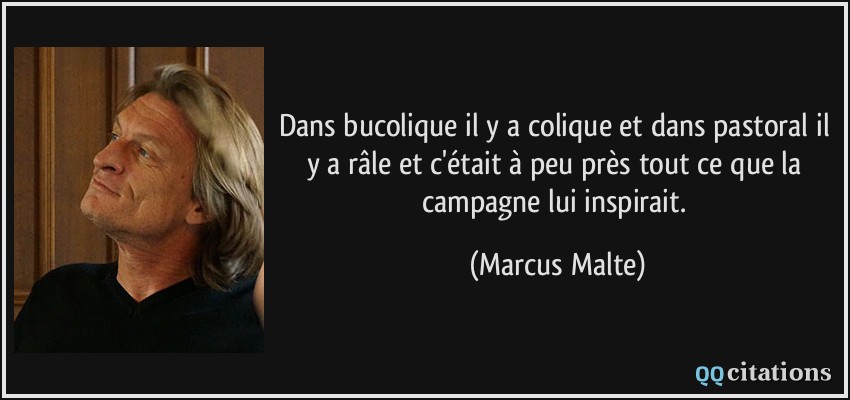 Dans bucolique il y a colique et dans pastoral il y a râle et c'était à peu près tout ce que la campagne lui inspirait.  - Marcus Malte