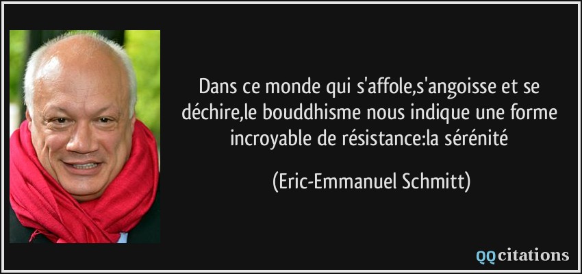 Dans ce monde qui s'affole,s'angoisse et se déchire,le bouddhisme nous indique une forme incroyable de résistance:la sérénité  - Eric-Emmanuel Schmitt