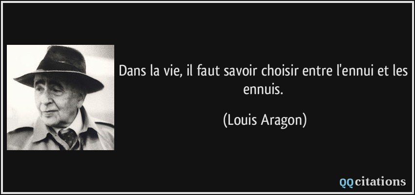 Dans la vie, il faut savoir choisir entre l'ennui et les ennuis.  - Louis Aragon