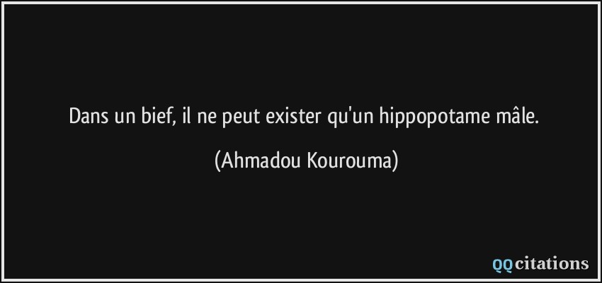 Dans un bief, il ne peut exister qu'un hippopotame mâle.  - Ahmadou Kourouma