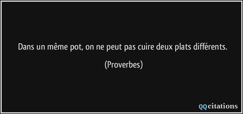 Dans un même pot, on ne peut pas cuire deux plats différents.  - Proverbes