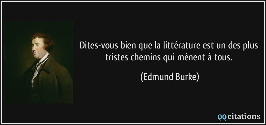 Dites-vous bien que la littérature est un des plus tristes chemins qui mènent à tous.  - Edmund Burke