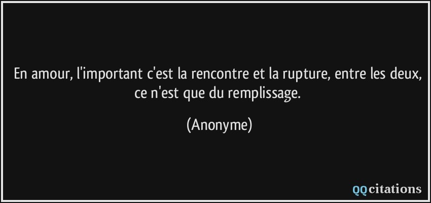 En amour, l'important c'est la rencontre et la rupture, entre les deux, ce n'est que du remplissage.  - Anonyme