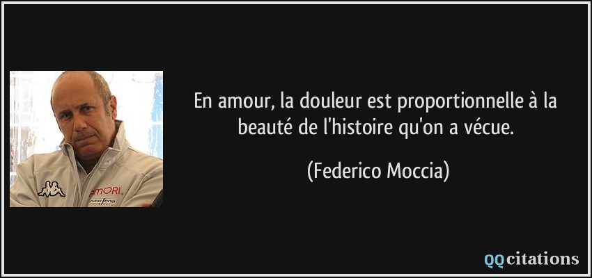 En amour, la douleur est proportionnelle à la beauté de l'histoire qu'on a vécue.  - Federico Moccia