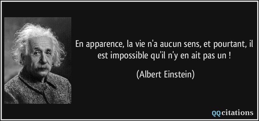 En apparence, la vie n'a aucun sens, et pourtant, il est impossible qu'il n'y en ait pas un !  - Albert Einstein