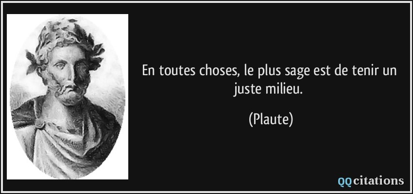 En toutes choses, le plus sage est de tenir un juste milieu.  - Plaute