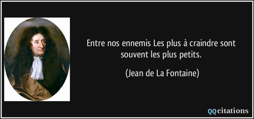 Entre nos ennemis Les plus à craindre sont souvent les plus petits.  - Jean de La Fontaine