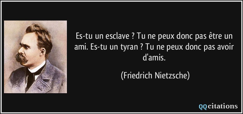 Es-tu un esclave ? Tu ne peux donc pas être un ami. Es-tu un tyran ? Tu ne peux donc pas avoir d'amis.  - Friedrich Nietzsche