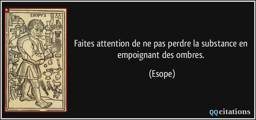 Faites attention de ne pas perdre la substance en empoignant des ombres.  - Esope