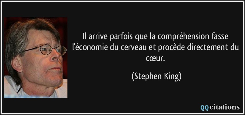 Il arrive parfois que la compréhension fasse l'économie du cerveau et procède directement du cœur.  - Stephen King