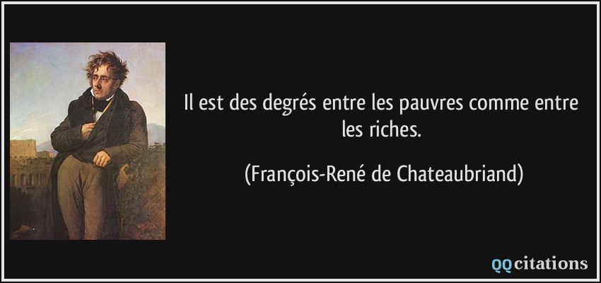 Il est des degrés entre les pauvres comme entre les riches.  - François-René de Chateaubriand