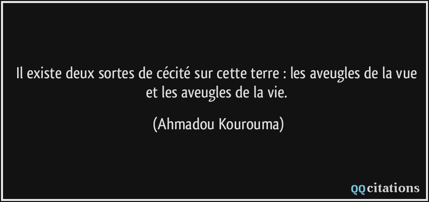 Il existe deux sortes de cécité sur cette terre : les aveugles de la vue et les aveugles de la vie.  - Ahmadou Kourouma