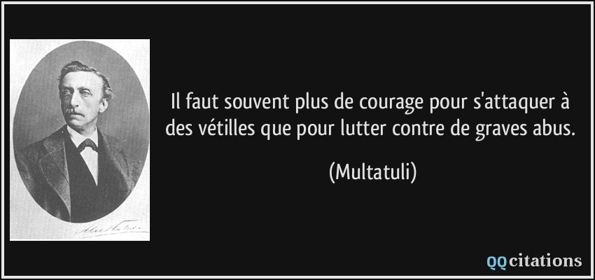 Il faut souvent plus de courage pour s'attaquer à des vétilles que pour lutter contre de graves abus.  - Multatuli