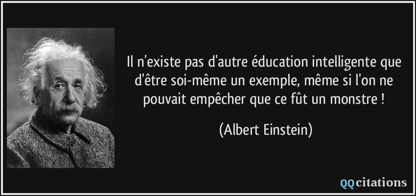 Il n'existe pas d'autre éducation intelligente que d'être soi-même un exemple, même si l'on ne pouvait empêcher que ce fût un monstre !  - Albert Einstein