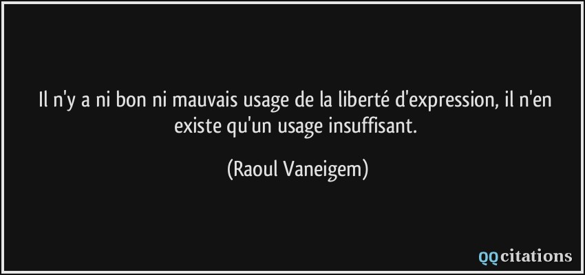 Il n'y a ni bon ni mauvais usage de la liberté d'expression, il n'en existe qu'un usage insuffisant.  - Raoul Vaneigem