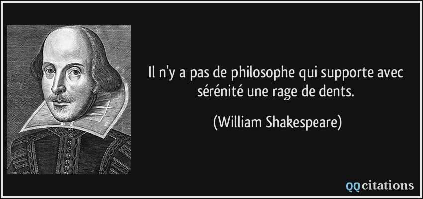 Il n'y a pas de philosophe qui supporte avec sérénité une rage de dents.  - William Shakespeare