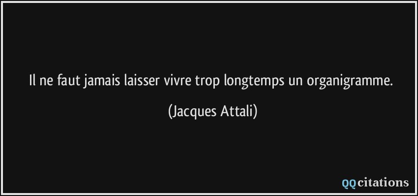 Il ne faut jamais laisser vivre trop longtemps un organigramme.  - Jacques Attali