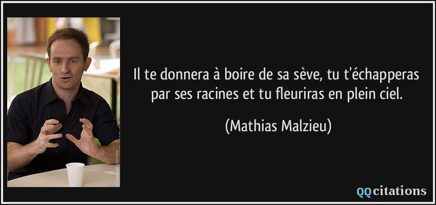 Il te donnera à boire de sa sève, tu t'échapperas par ses racines et tu fleuriras en plein ciel.  - Mathias Malzieu