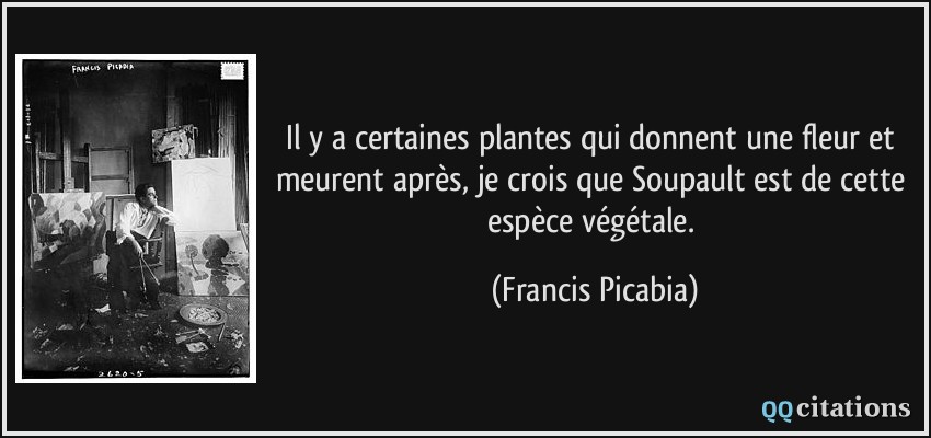 Il y a certaines plantes qui donnent une fleur et meurent après, je crois que Soupault est de cette espèce végétale.  - Francis Picabia