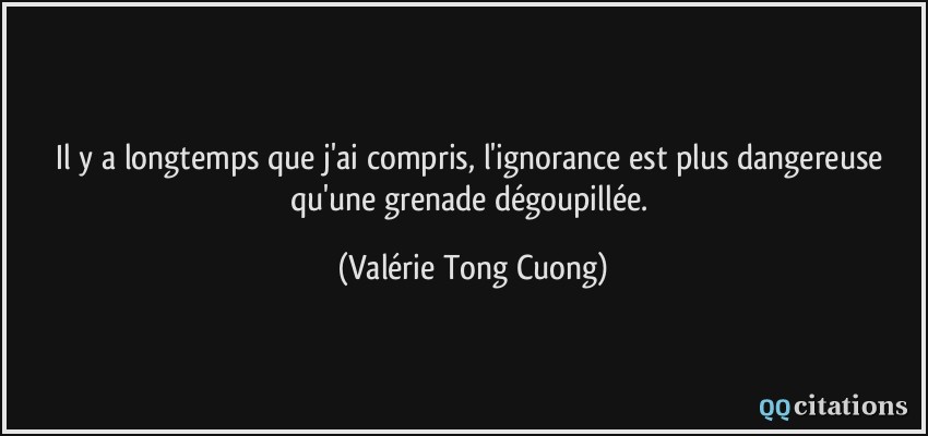 Il y a longtemps que j'ai compris, l'ignorance est plus dangereuse qu'une grenade dégoupillée.  - Valérie Tong Cuong