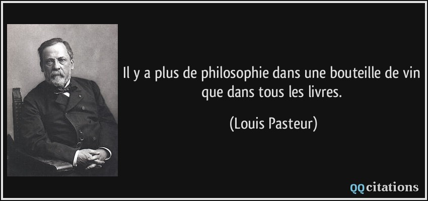 Il y a plus de philosophie dans une bouteille de vin que dans tous les livres.  - Louis Pasteur